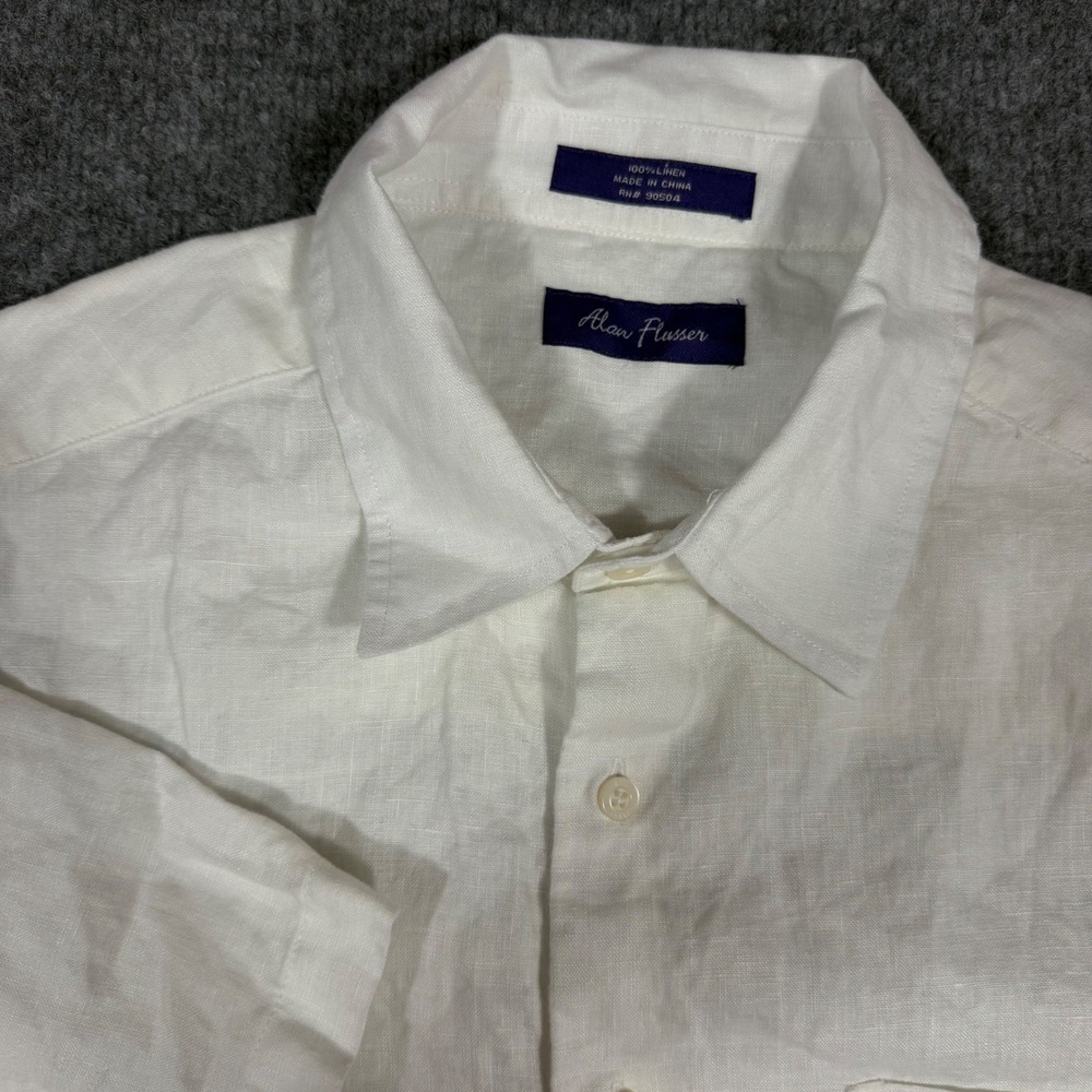Alan Flusser Linen Shirt Short Sleeve Coastal XL White 100% Linen EUC